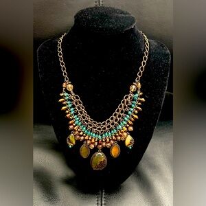 Beautiful 2028 by 1928 statement necklace  in blue with copper colored trim